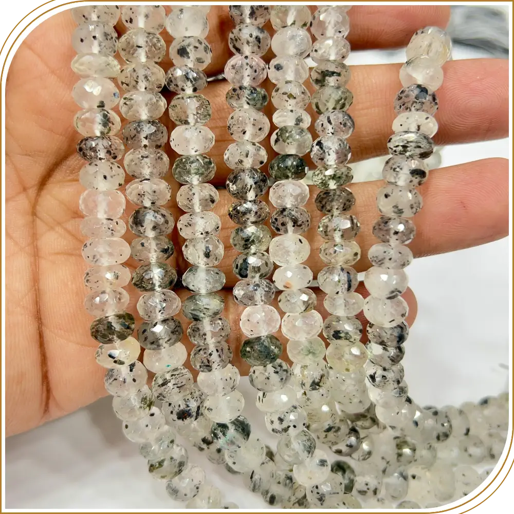 Natural Gemstone Beads AAA Natural Green Rutilated Quartz Gemstone Faceted Rondelle Beads 8mm 8inches Strand