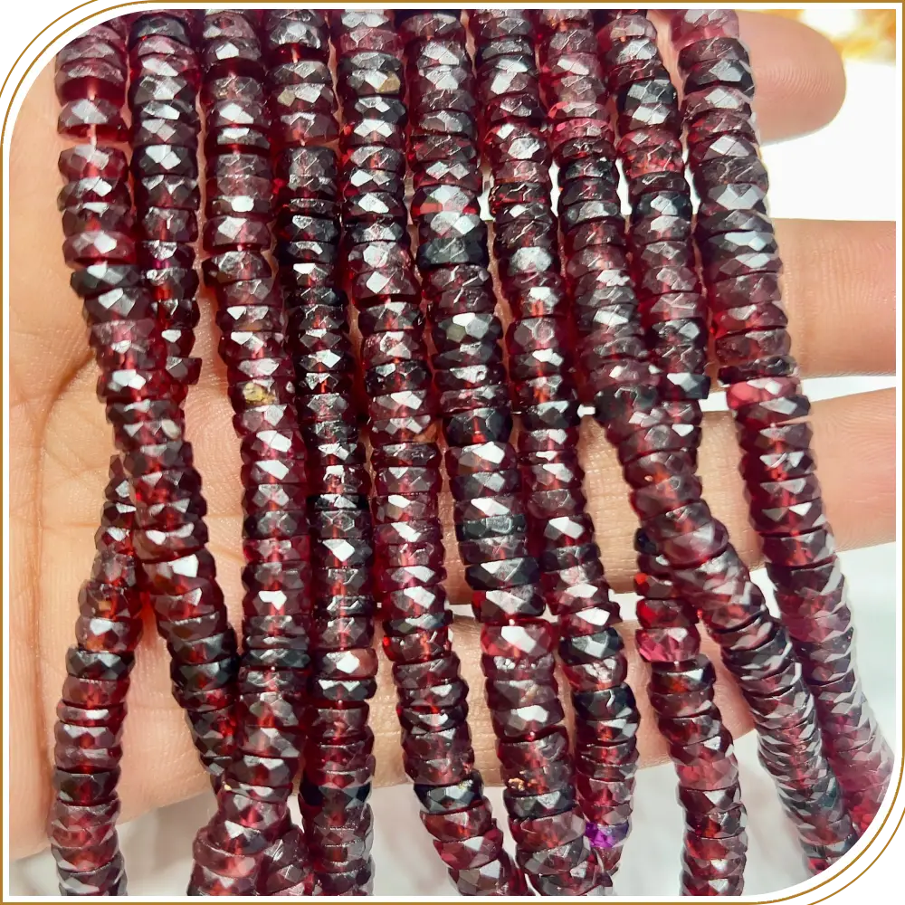 AAA Natural Red Garnet Faceted Heishi Tyre Shape Beads 14 Inch Strand 6–7mm Approx