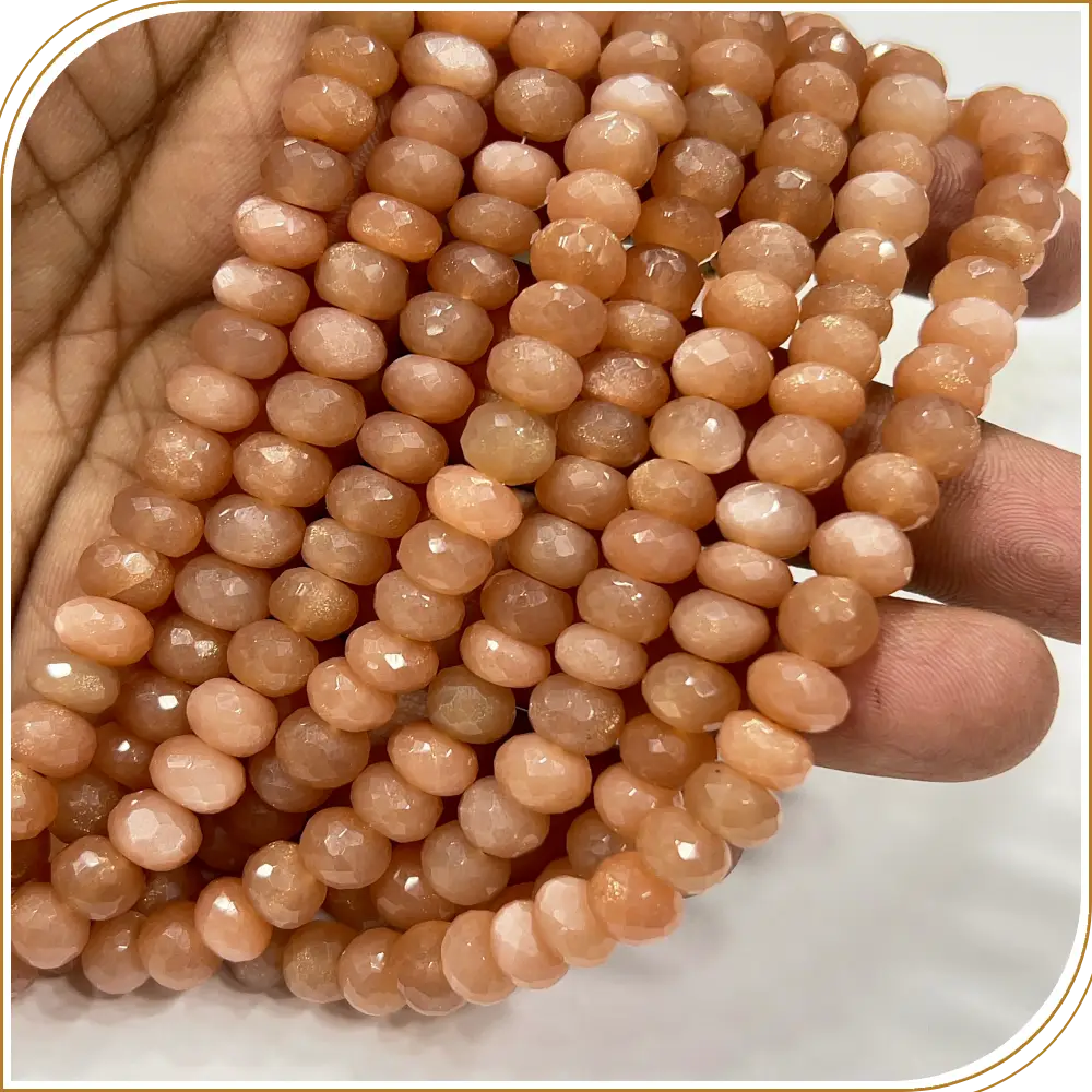 Large Gemstone Beads AAA Natural Peach Moonstone Gemstone Faceted Rondelle Beads 8mm 8inches Strand