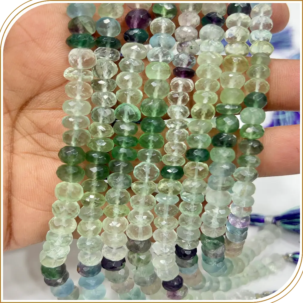 Rondelle Gemstone Beads AAA Natural Multi Green Fluorite Gemstone Faceted Rondelle Beads 8mm 8inches Strand