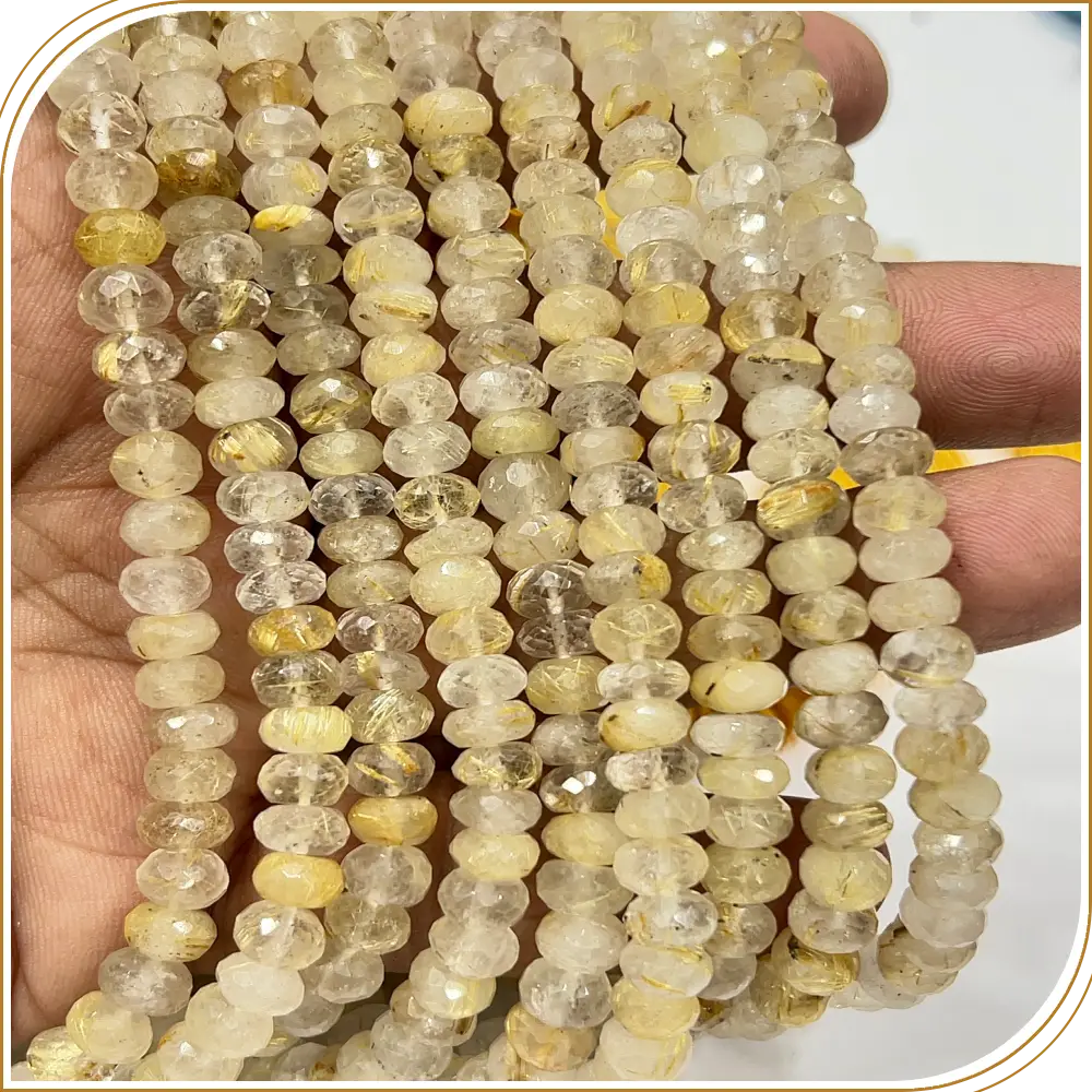Gemstone Bead Bracelet AAA Natural Golden Rutilated Quartz Gemstone Faceted Rondelle Beads 8mm 8inches Strand
