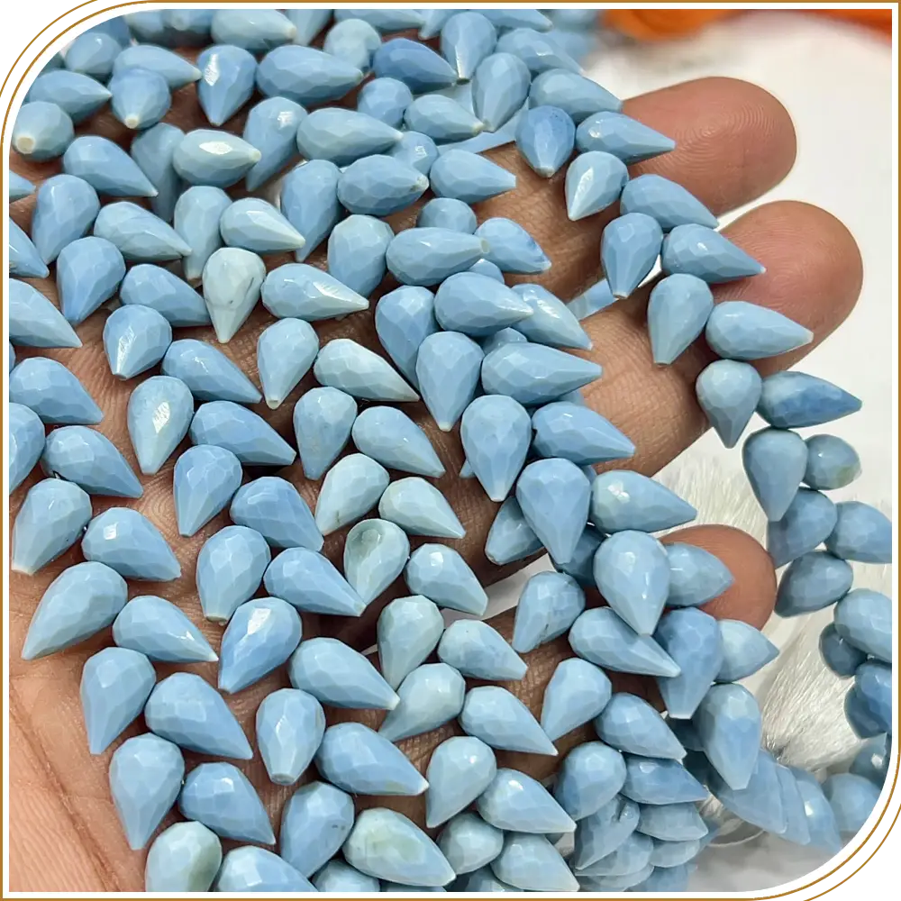 AAA Natural Light Blue Opal Faceted Briolette Teardrop Fancy Drill 8 Inch Strand 6x9mm Approx