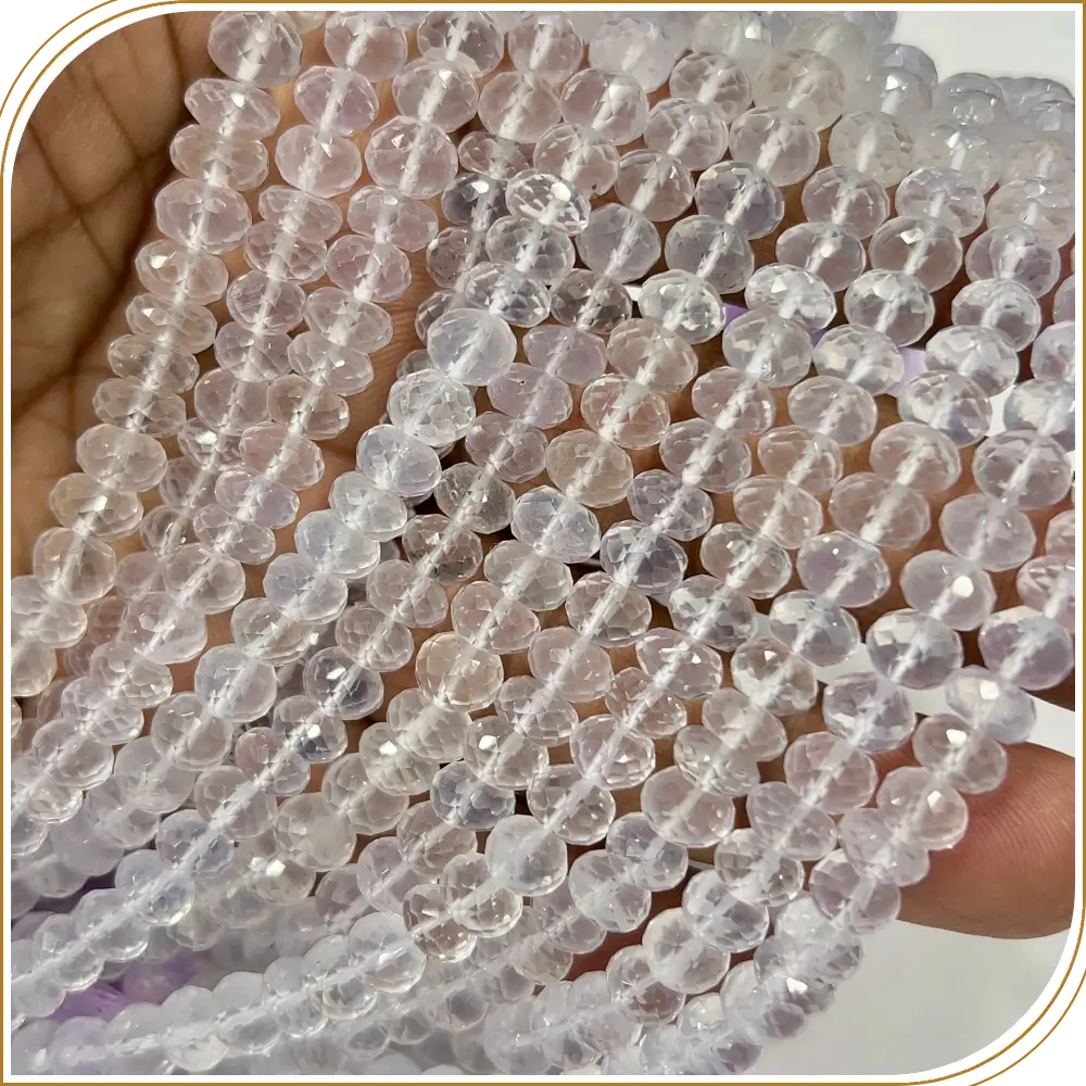 Gemstone Connector Beads AAA Natural Ice Quartz Gemstone Faceted Rondelle Beads 8mm 8inches Strand