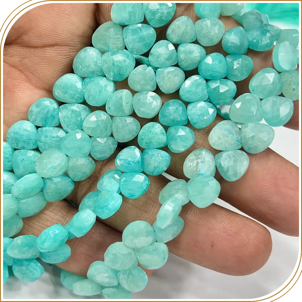 AAA Natural Green Amazonite Faceted Heart Shape Briolette Beads Size 6-7mm Approx. 8 Inches Strand