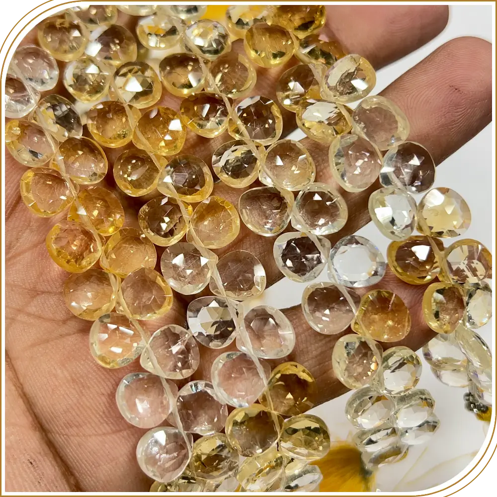AAA Natural Shaded Citrine Quartz Faceted Heart Shape Briolette Beads Size 6-7mm Approx. 8 Inches Strand
