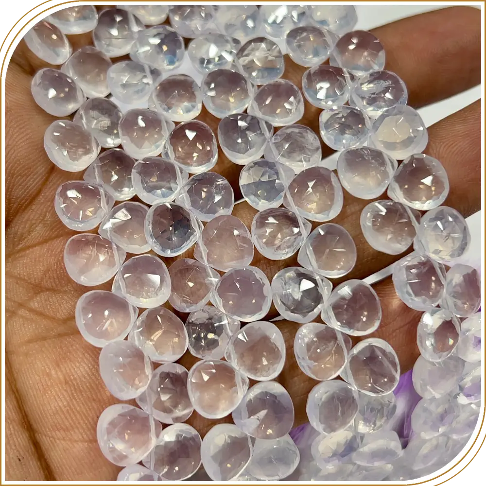 AAA Natural Ice Quartz Faceted Heart Shape Briolette Beads Size 6-7mm Approx. 8 Inches Strand
