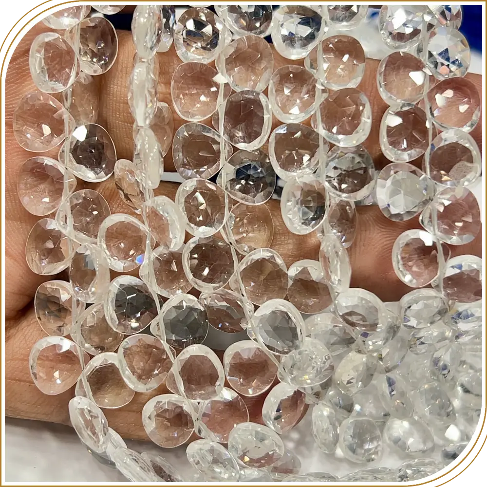 AAA Natural Crystal Quartz Faceted Heart Shape Briolette Beads Size 6-7mm Approx. 8 Inches Strand