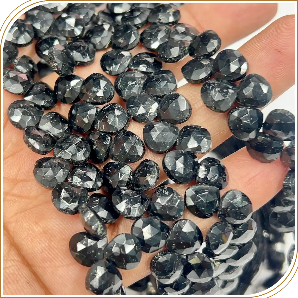 AAA Natural Black Tourmaline Faceted Heart Shape Briolette Beads Size 6-7mm Approx. 8 Inches Strand
