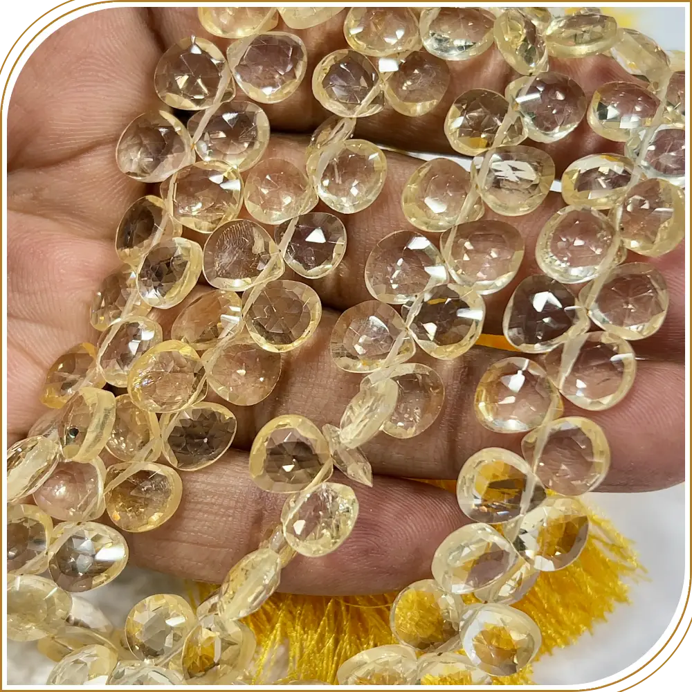 AAA Natural Citrine Quartz Faceted Heart Shape Briolette Beads Size 6-7mm Approx. 8 Inches Strand