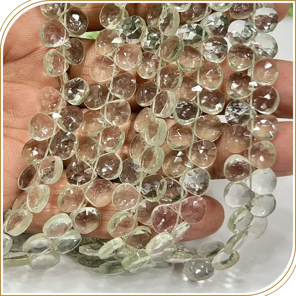 AAA Natural Green Amethyst Quartz Faceted Heart Shape Briolette Beads Size 6-7mm Approx. 8 Inches Strand