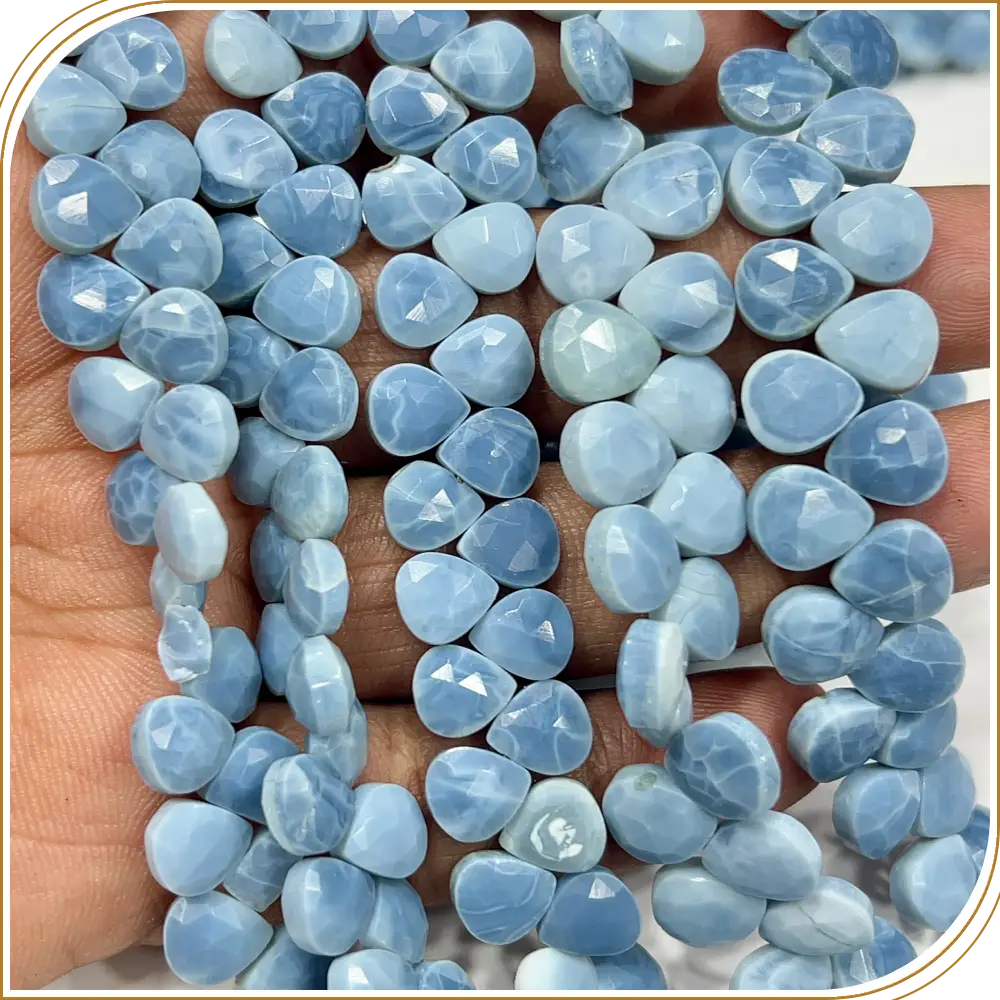 AAA Natural Blue Opal Faceted Heart Shape Briolette Beads Size 6-7mm Approx. 8 Inches Strand