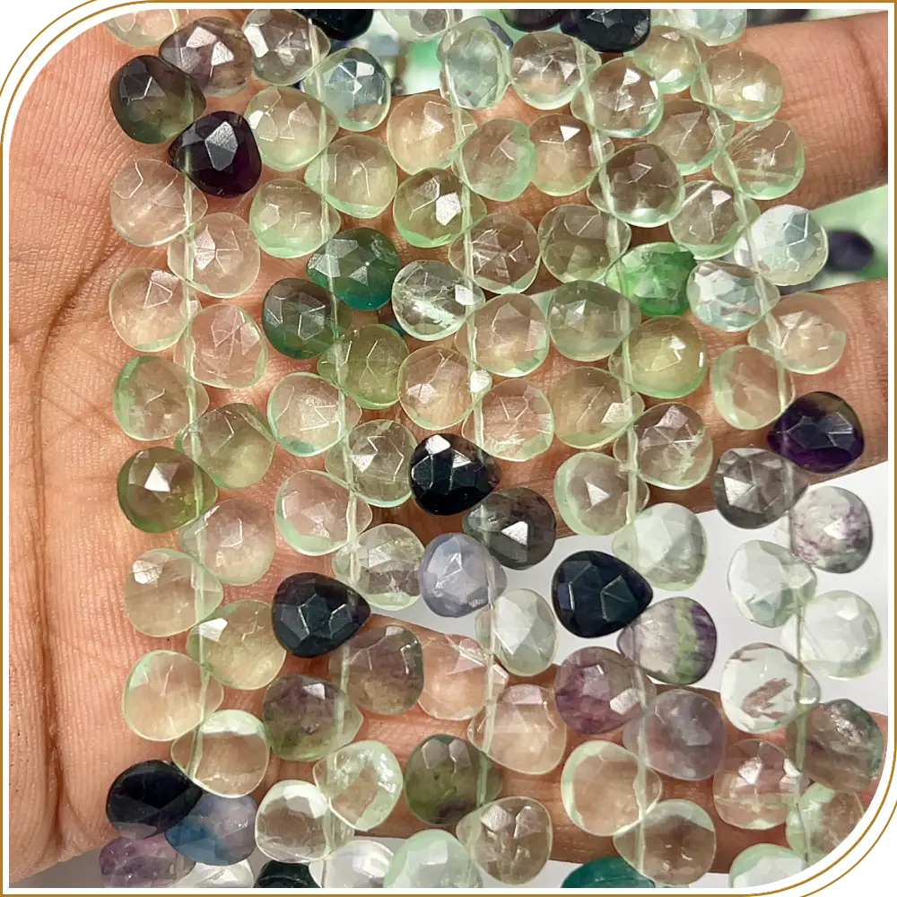 AAA Natural Multi Green Fluorite Faceted Heart Shape Briolette Beads Size 6-7mm Approx. 8 Inches Strand