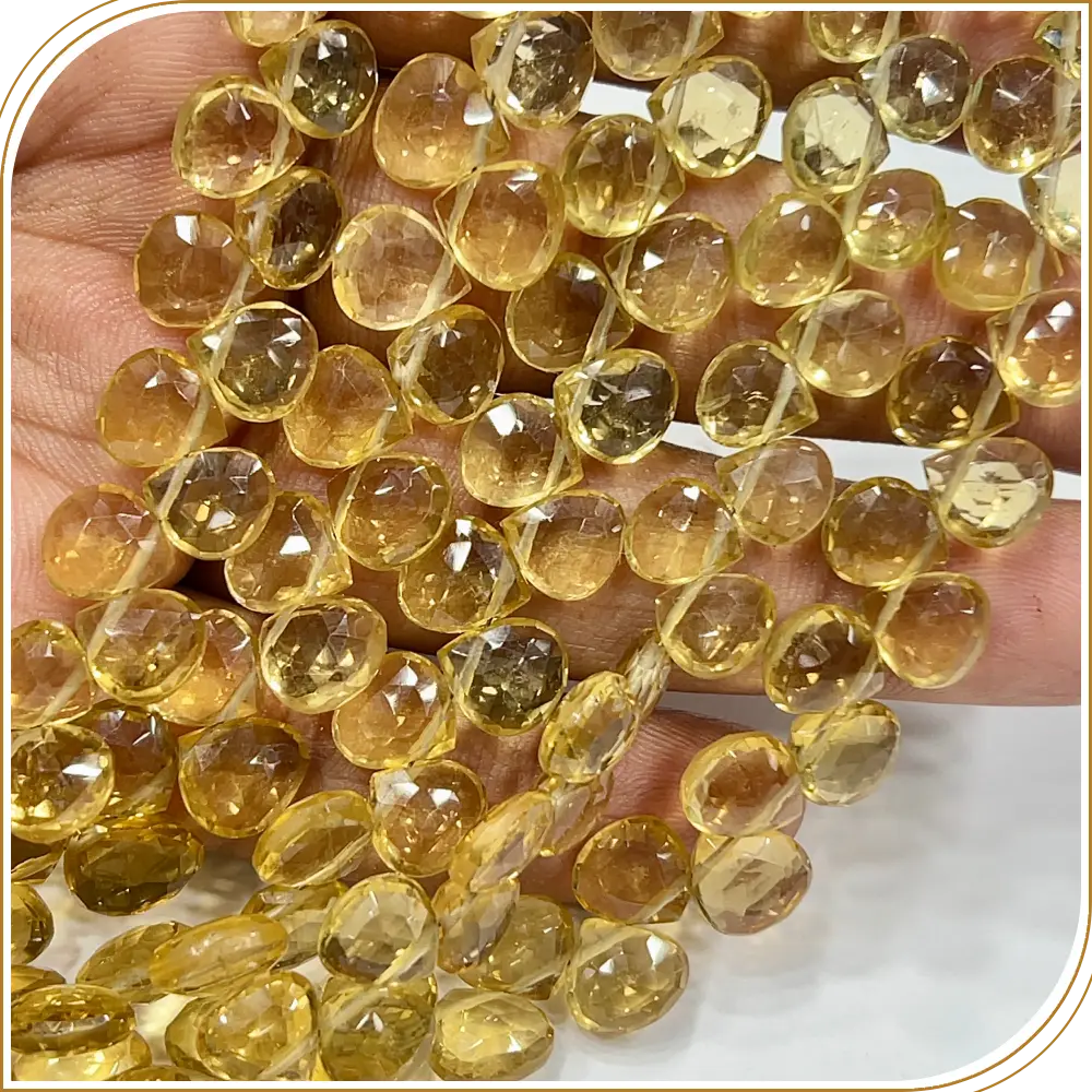 AAA Natural Beer Quartz Faceted Heart Shape Briolette Beads Size 6-7mm Approx. 8 Inches Strand