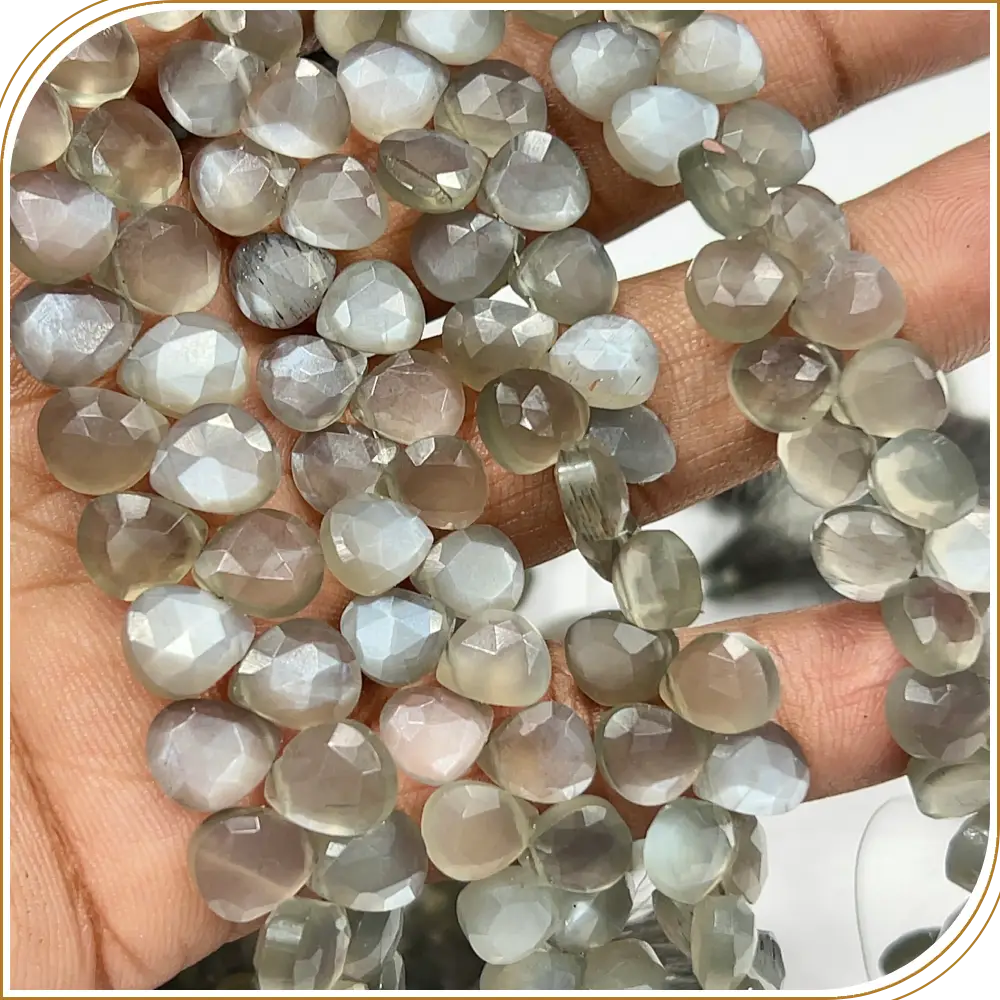 AAA Natural Gray Moonstone Faceted Heart Shape Briolette Beads Size 6-7mm Approx. 8 Inches Strand