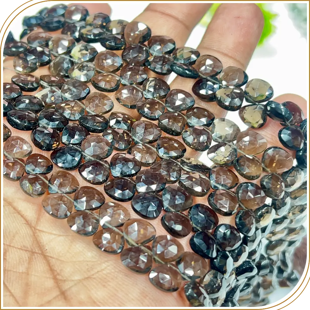 AAA Natural Smokey Quartz Faceted Heart Shape Briolette Beads Size 6-7mm Approx. 8 Inches Strand