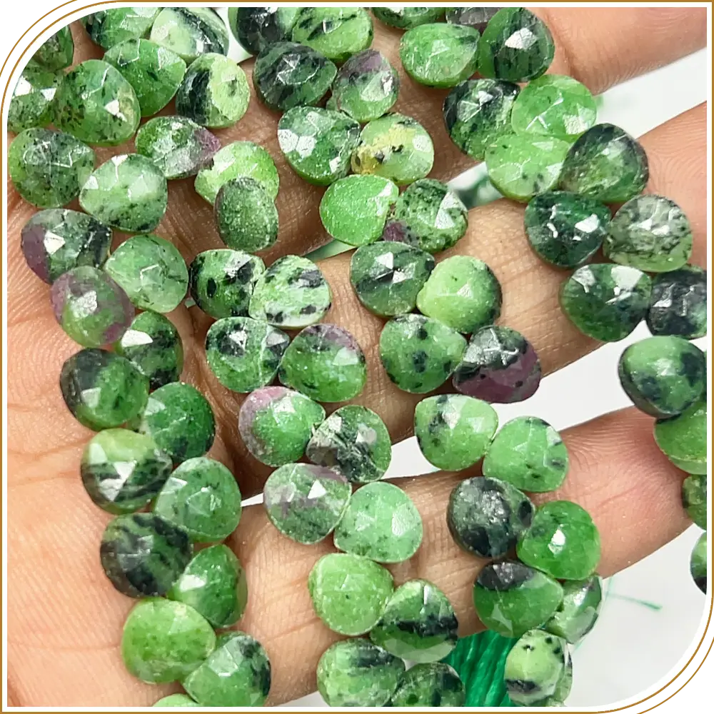 AAA Natural Green Zoisite Faceted Heart Shape Briolette Beads Size 6-7mm Approx. 8 Inches Strand