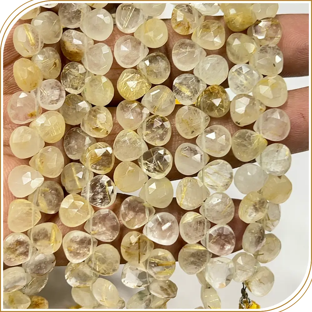 AAA Natural Golden Rutilated Quartz Faceted Heart Shape Briolette Beads Size 6-7mm Approx. 8 Inches Strand