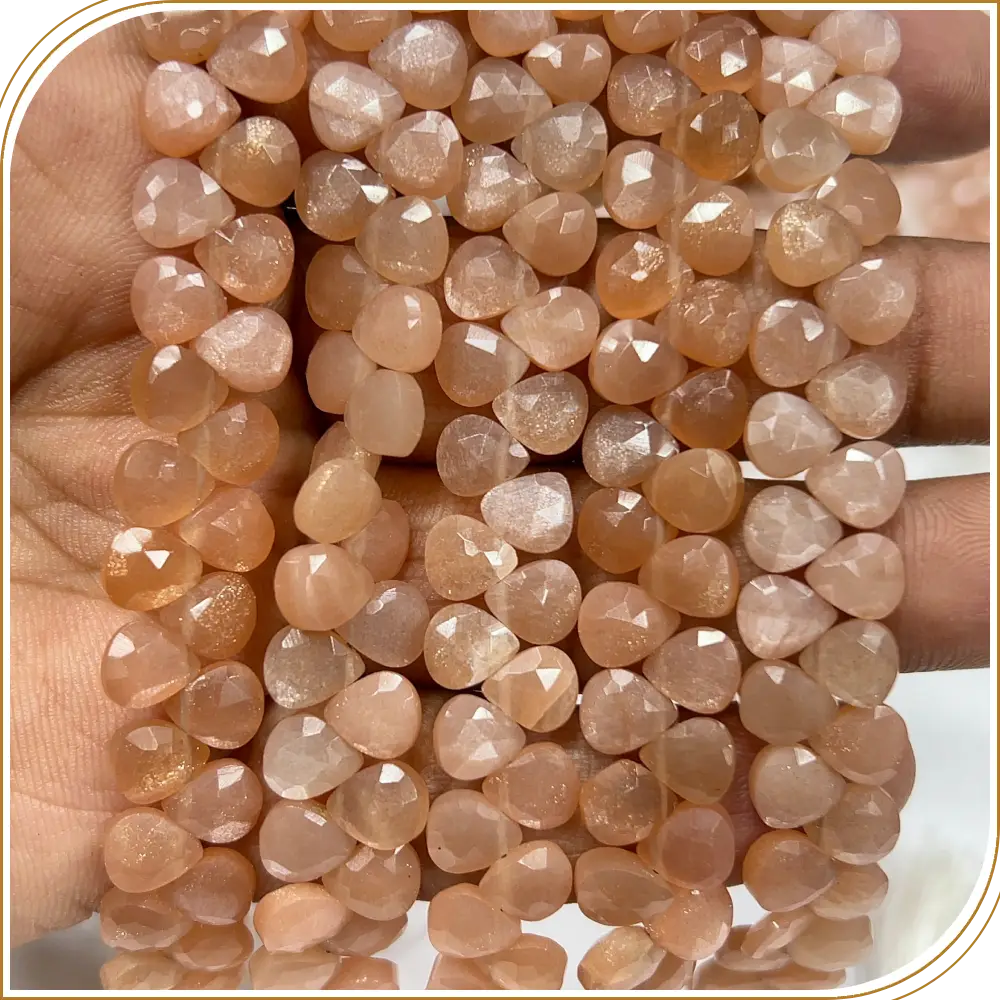 AAA Natural Peach Moonstone Faceted Heart Shape Briolette Beads Size 6-7mm Approx. 8 Inches Strand