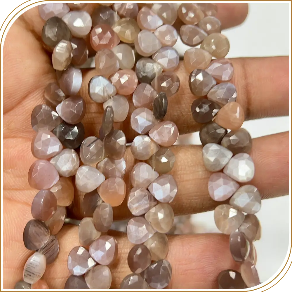 AAA Natural Chocolate Moonstone Faceted Heart Shape Briolette Beads Size 6-7mm Approx. 8 Inches Strand