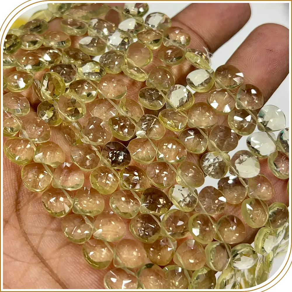 AAA Natural Lemon Quartz Faceted Heart Shape Briolette Beads Size 6-7mm Approx. 8 Inches Strand