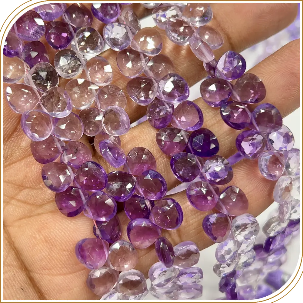AAA Natural Shaded Pink Amethyst Quartz Faceted Heart Shape Briolette Beads Size 6-7mm Approx. 8 Inches Strand