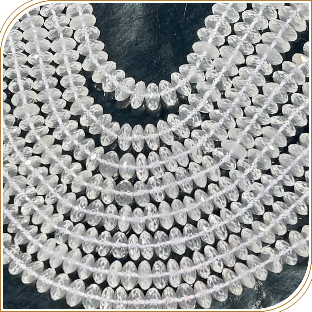 Natural Ice Quartz German Cut Faceted Disc Shape Rondelle Beads Size 7 To 8mm 14 Inches Strand