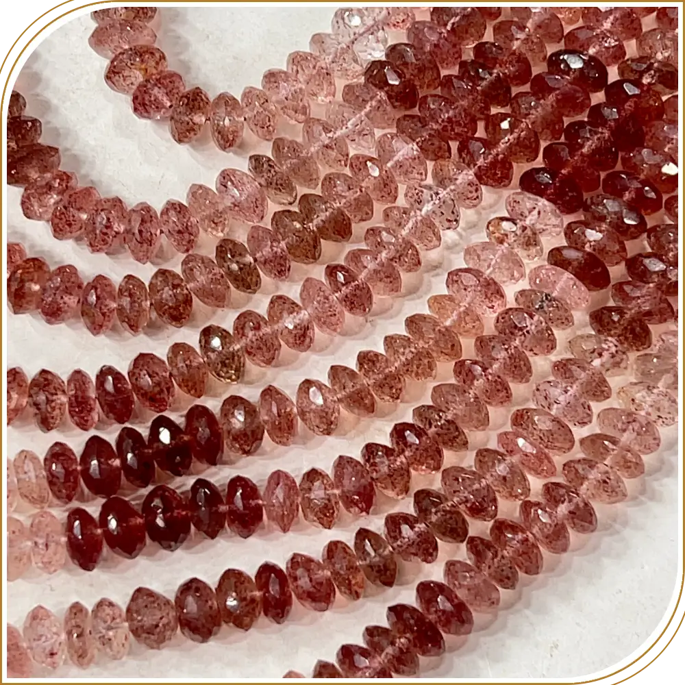 Natural Shaded Pink Strawberry Quartz German Cut Faceted Disc Shape Rondelle Beads Size 7 To 8mm Inches Strand