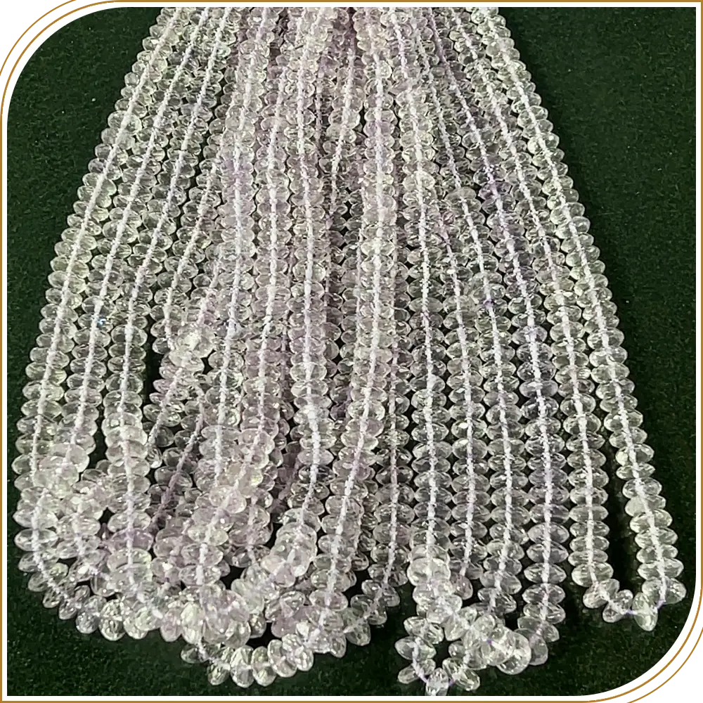 Natural Pink Amethyst Quartz German Cut Faceted Disc Shape Rondelle Beads Size 7 To 8mm Inches Strand