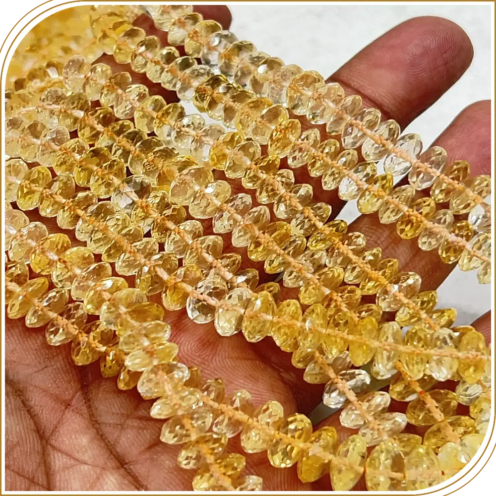 Natural Yellow Citrine Quartz German Cut Faceted Disc Shape Rondelle Beads Size 7 To 8mm Inches Strand