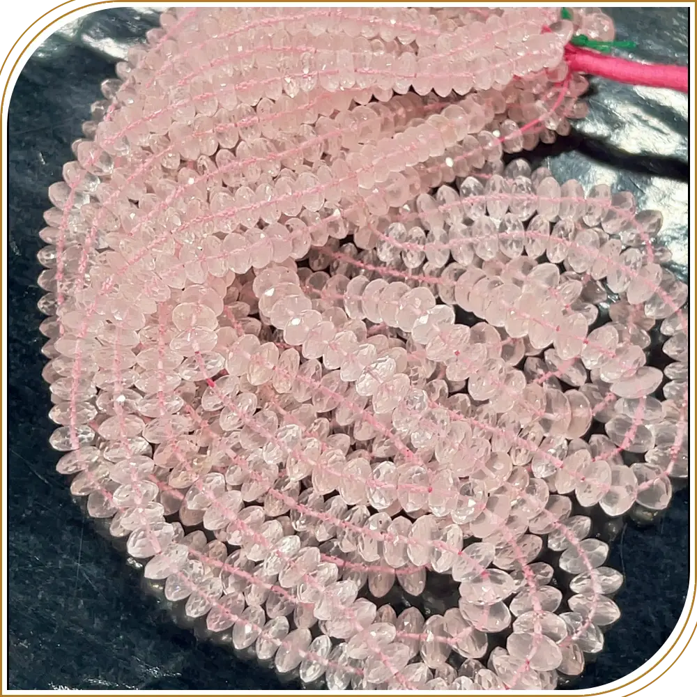 Natural Rose Quartz German Cut Faceted Disc Shape Rondelle Beads Size 7 To 8mm 14 Inches Strand