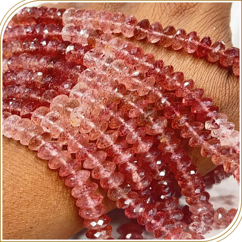 Natural Pink Strawberry Shaded Quartz German Cut Faceted Disc Shape Rondelle Beads Size 7 To 8mm Inches Strand