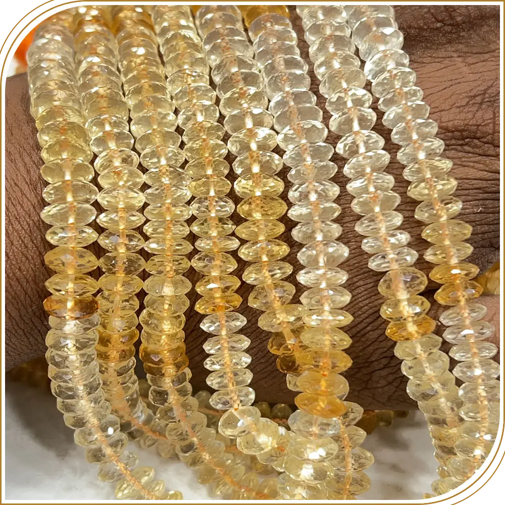 Natural Yellow Citrine Quartz Shaded German Cut Faceted Disc Shape Rondelle Beads Size 7 To 8mm Inches Strand