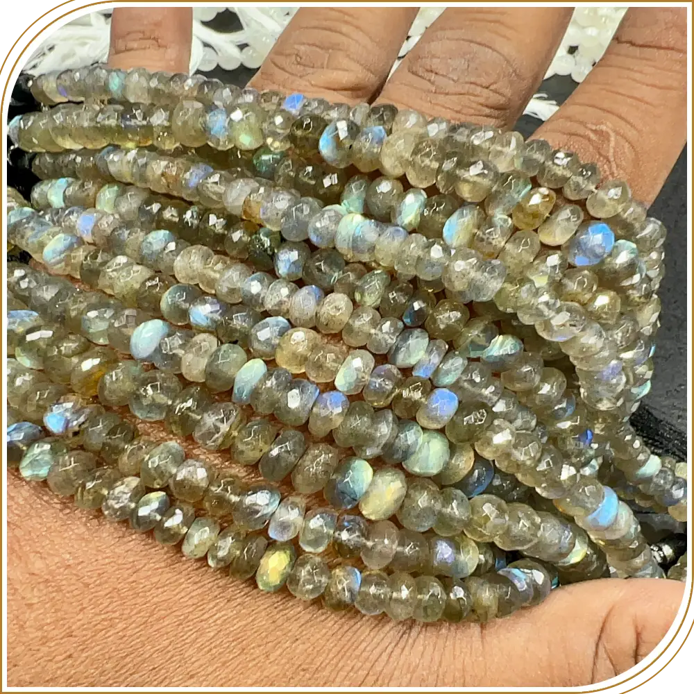 AAA Quality Natural Blue Fire Labradorite Faceted Rondelle Shape Beads Size 6-7mm 8inches Strand