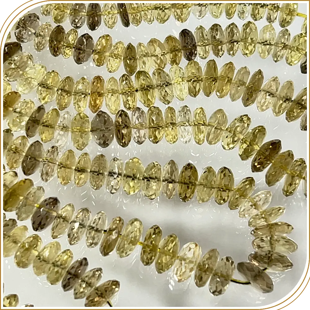 Natural Bio Lemon Quartz German Cut Faceted Disc Shape Rondelle Beads Size 7 To 8mm 14 Inches Strand