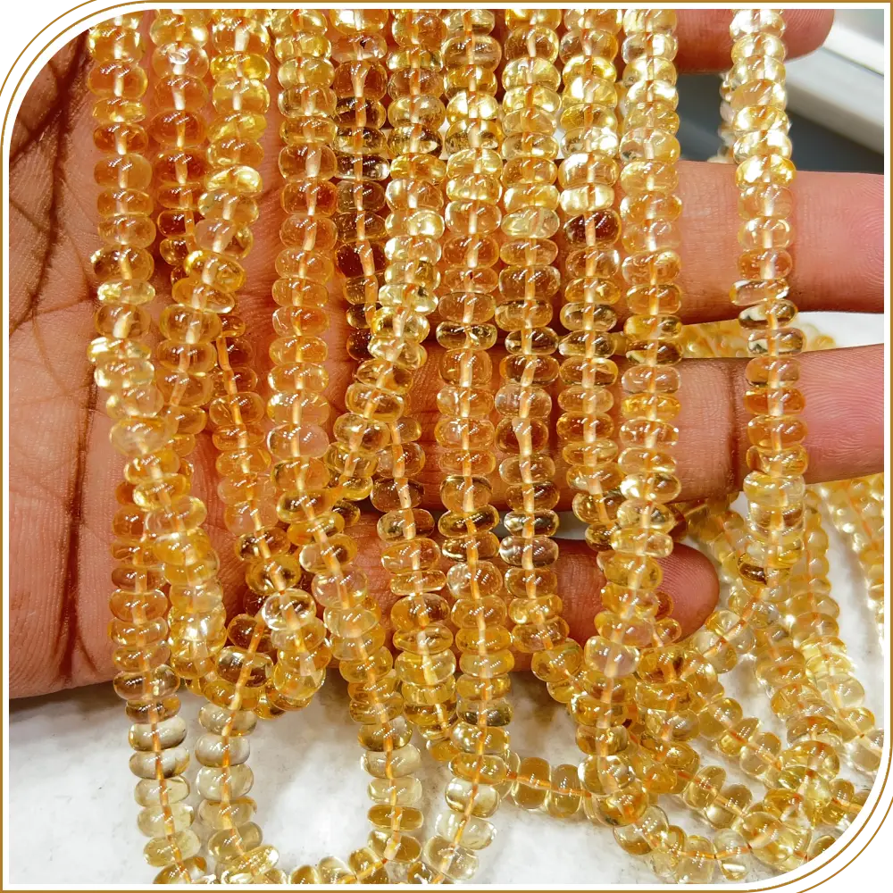 Natural Yellow Citrine Quartz Smooth Rondelle Beads Size 6 To 7mm 17 Inches Strand