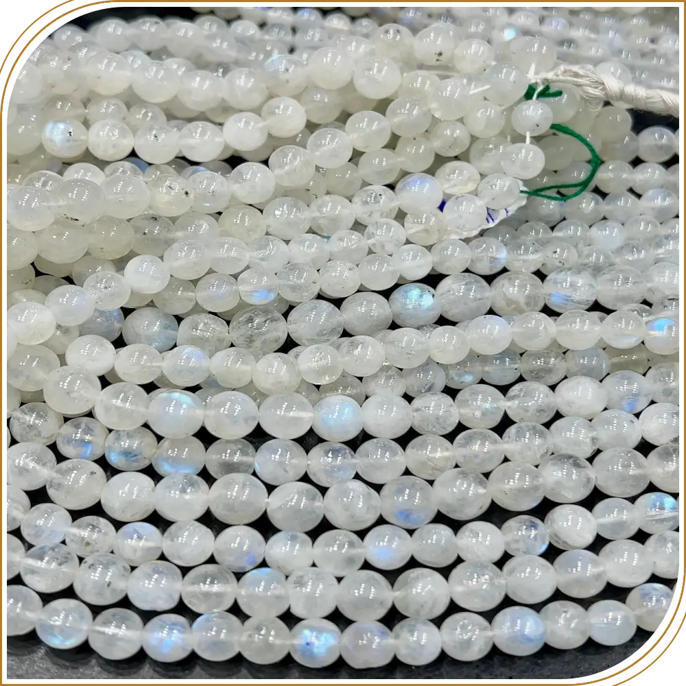 AAA Quality Natural Blue Fire Indian Rainbow Moonstone Smooth Round Sphere Shape Beads Size 6-7mm 14 Inches Strand