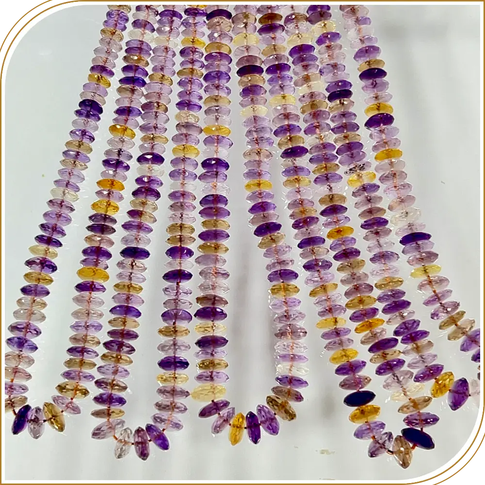 Natural Ametrine Quartz German Cut Faceted Disc Shape Rondelle Beads Size 7 To 8mm 14 Inches Strand
