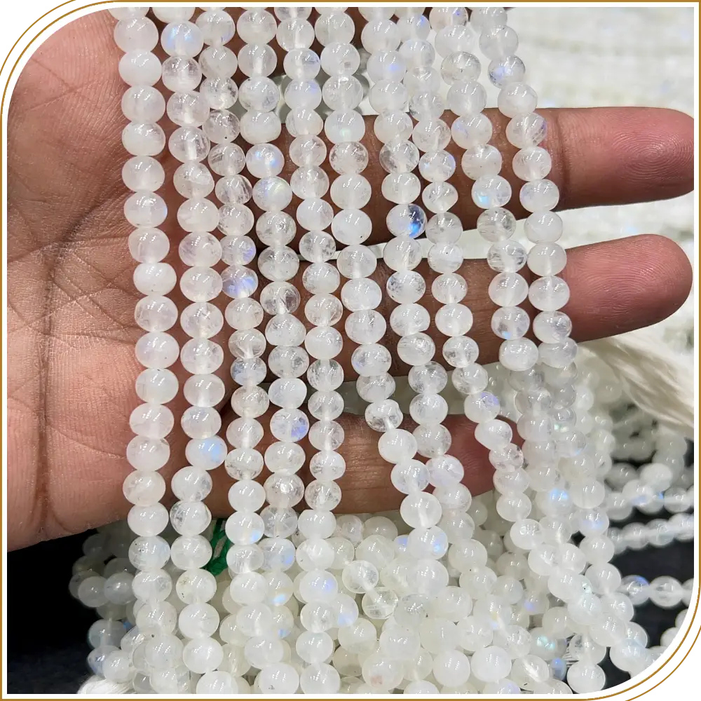 AAA Quality Natural Blue Fire Indian Rainbow Moonstone Smooth Round Sphere Shape Beads Size 5-6mm 14 Inches Strand