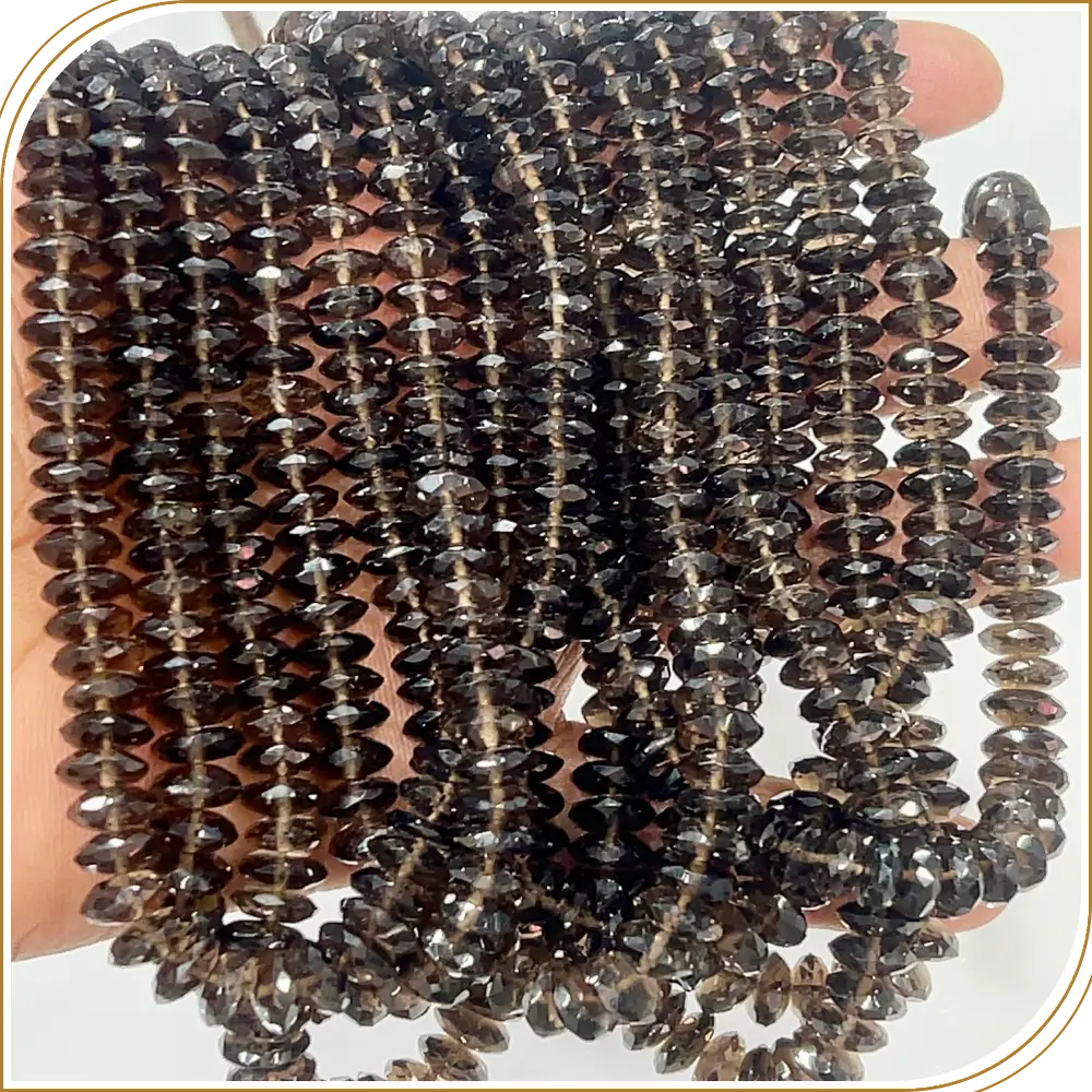 Natural Smokey Quartz German Cut Faceted Disc Shape Rondelle Beads Size 7 To 8mm 14 Inches Strand