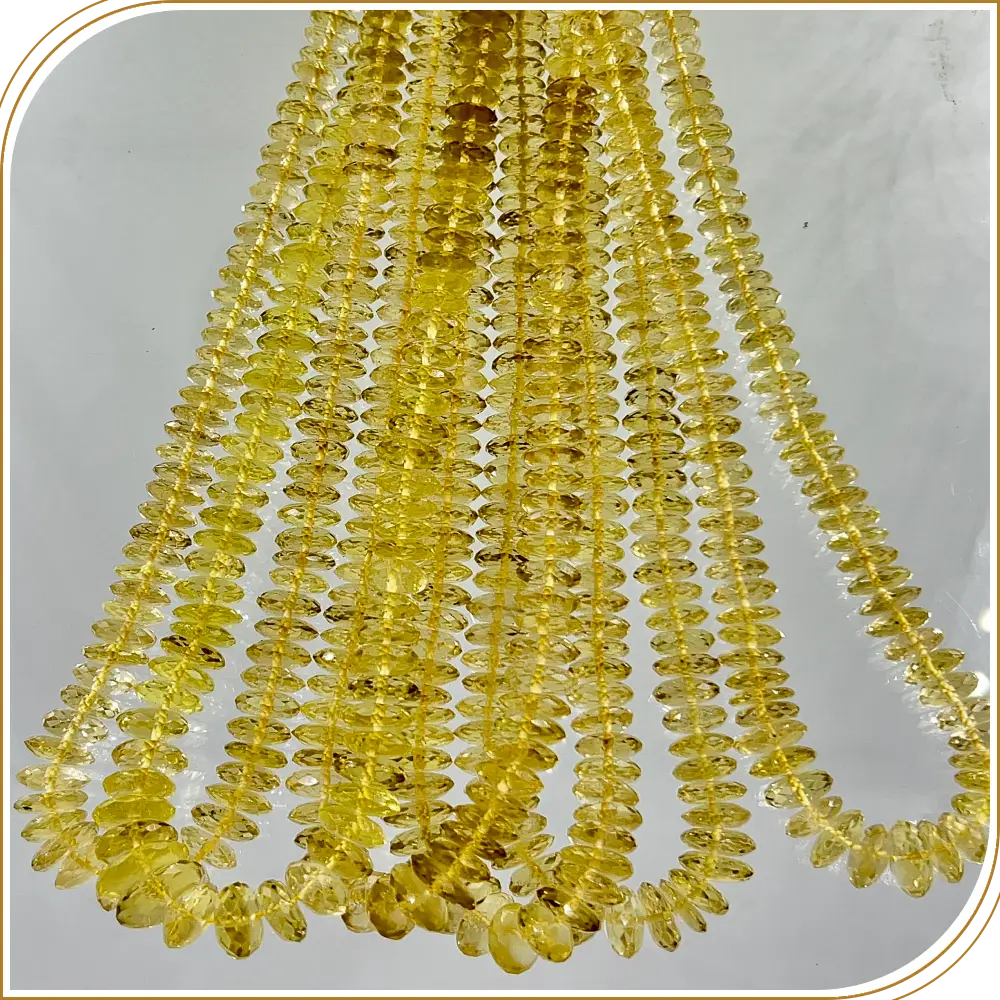 Natural Lemon Quartz German Cut Faceted Disc Shape Rondelle Beads Size 7 To 8mm 14 Inches Strand