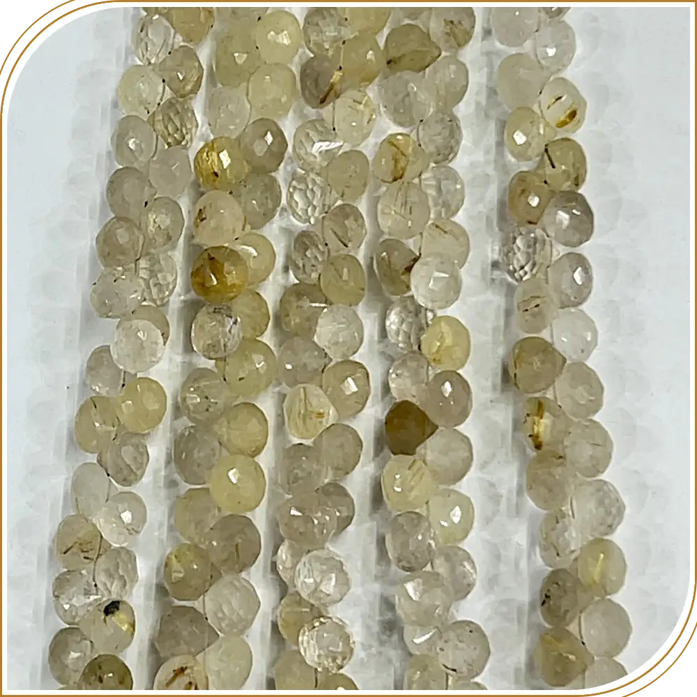 Glimmering Natural Golden Rutilated Quartz Gemstone Loose Faceted Onion Drops Shape Beads, Radiant 6 to 7mm, 8 Inches Strand - Bring Light to Your Designs