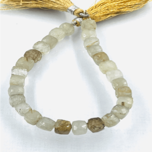 Golden Rutilated Quartz Gemstone Faceted Box Shape Heishi Beads