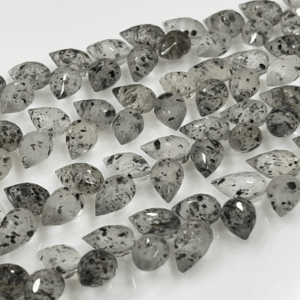 Global Supplier 8 Inches High Quality Black Dot Quartz Faceted Briolette Tear Drops Size 7x 9 to 7x10mm Approx. Wholesale Price