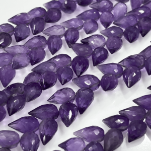 Factory Price 8 Inches High Quality Purple Amethyst Quartz Faceted Briolette Tear Drops Size 7x 9 to 7x10mm Approx. Wholesale Price