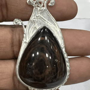 Fashionable Jewelry 925 Fire Eye Obsidian Gemstone Sterling Silver Pendent With High Rohodium Polished