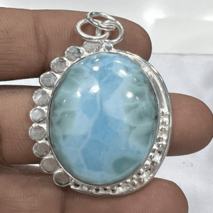 Factory Price Fashionable Jewelry 925 Larimar Gemstone Sterling Silver Pendent With High Rohodium Polished
