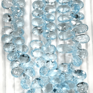 Finest Quality Natural High Quality Blue Topaz Faceted Briolette Pear Drops 8 Inches Size 10-12mm Approx
