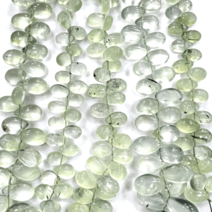 Precious Stone Custom High Quality Green Prehnite Smooth Briolette Pear Drops 7 Inches Size 5-7mm Approx