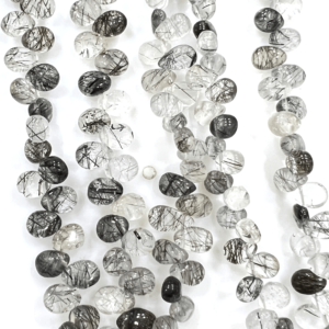 Natural Stone Beads High Quality Black Rutilated Quartz Smooth Briolette Tear Drops 7 Inches Size 5-7mm Approx