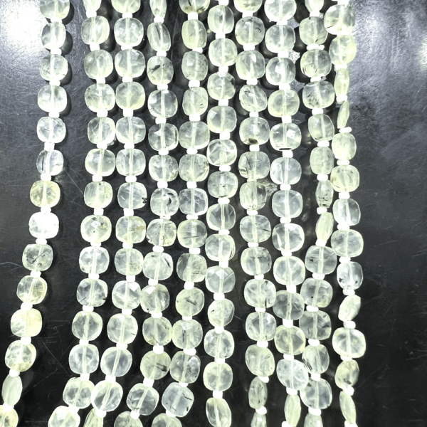 Wonderful Quality High Quality Natural Green Prehnite Faceted Cushion Shape Beads 17 Inches Size 6mm Approx